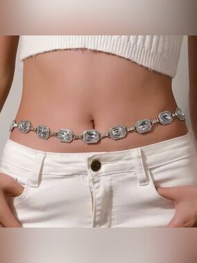 Crystal Statement Waist Chain - Silver Clear belt for women